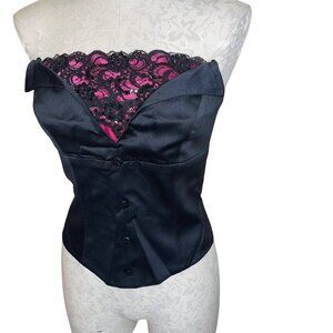 Veronique Young Vintage Womens Bustier Style Top Size M Black Pink Strapless